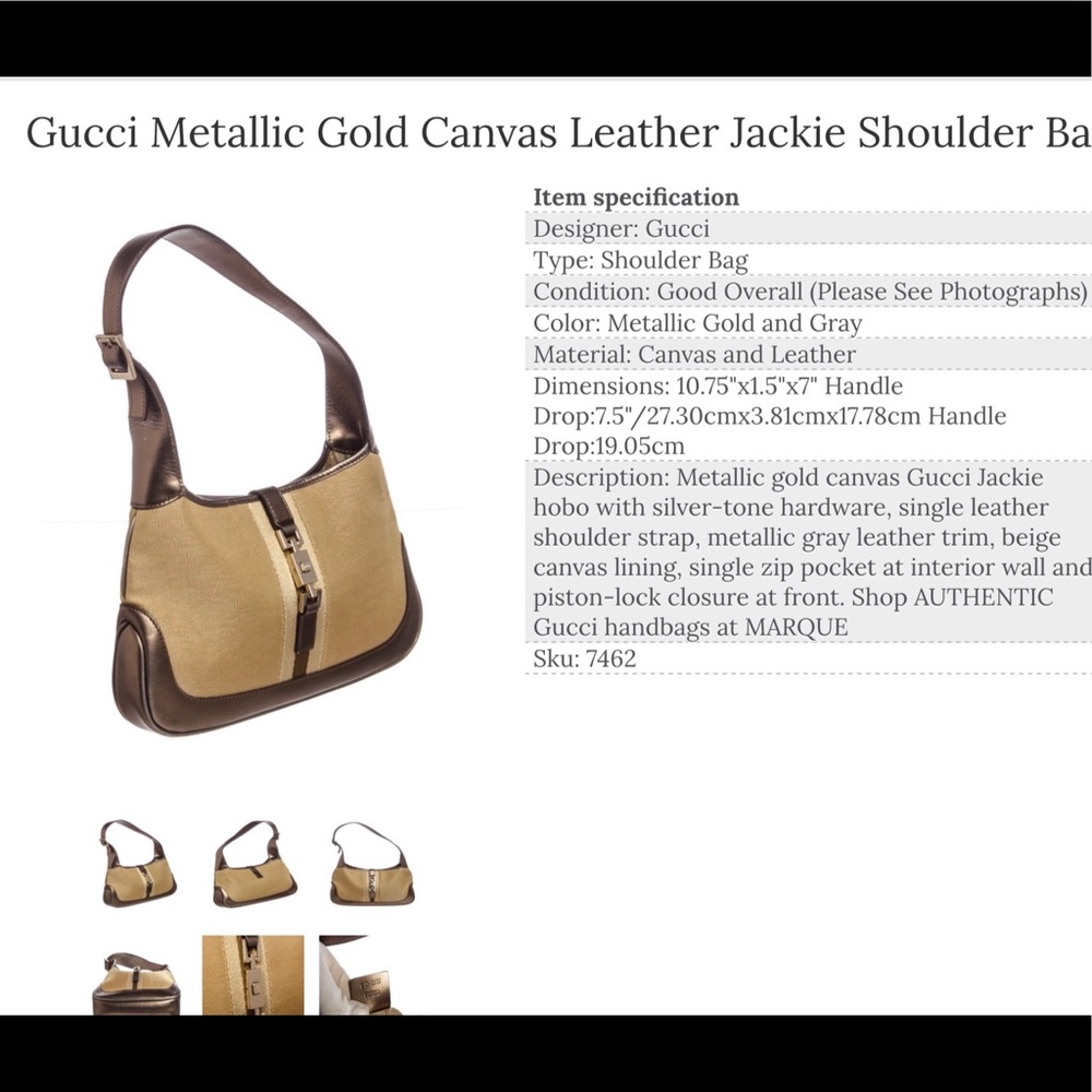 Gucci Metallic Gold Canvas Leather Jackie Bag
